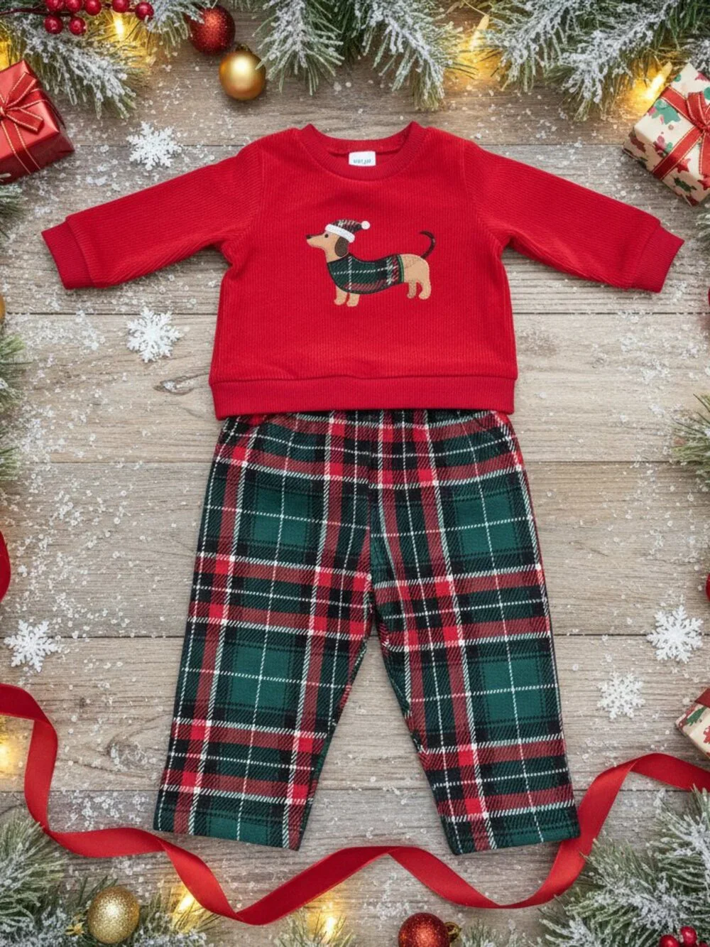 Little Me Baby Girl Plaid Puppy 2 Piece Set NWT 6M Red Christmas